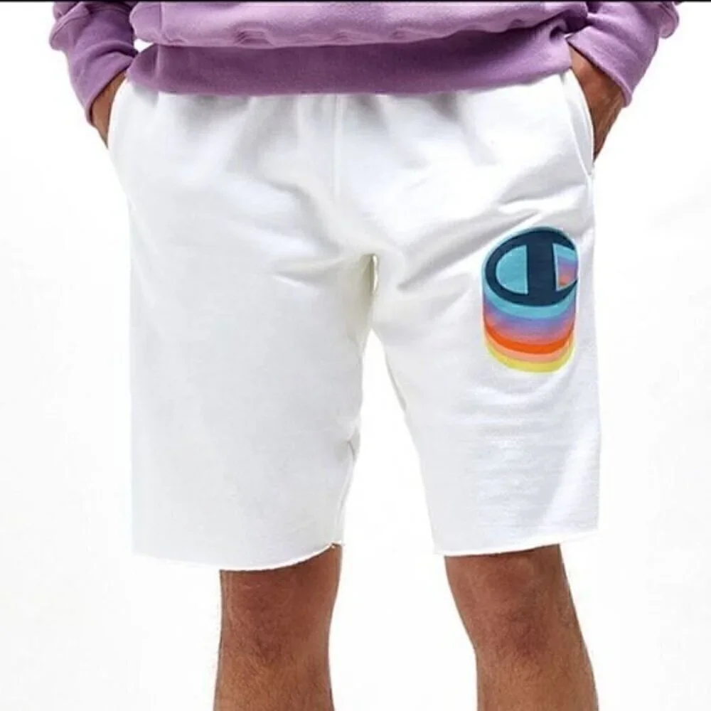 New CHAMPION White Reverse Weave Color Shadow Cut Off Shorts Large